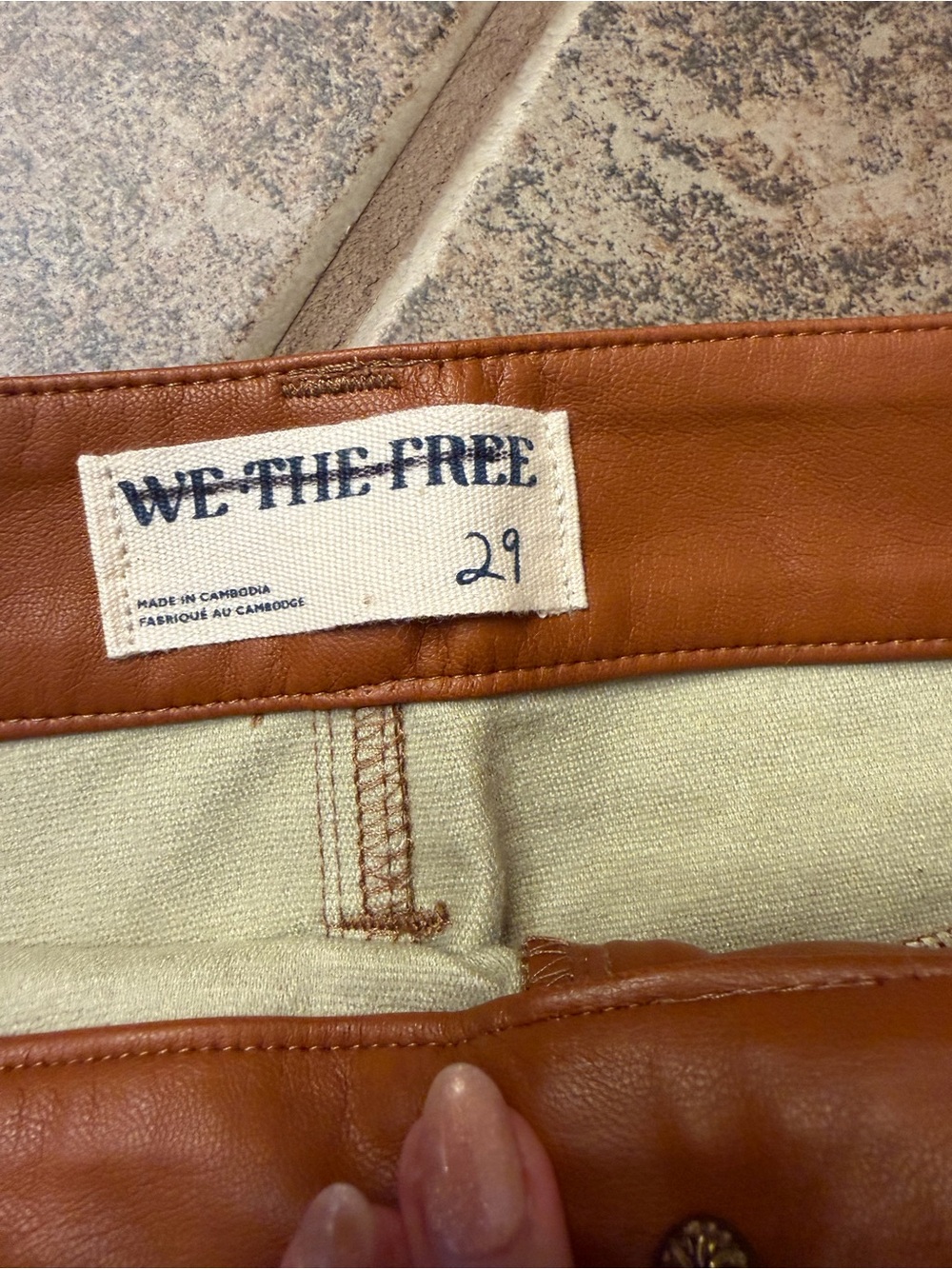 We The Free Mini Skirt in Warm Cognac Brown with Gold Buttons - Picture 2 of 3